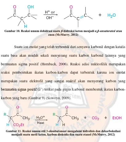 Gambar 11. Reaksi umum etil 3-oksobutanoat mengalami hidrolisis dan dekarboksilasi menjadi suatu metil keton, karbon dioksida dan suatu etanol (McMurry, 2012) 