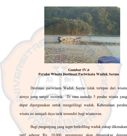 Gambar IV.6 Perahu Wisata Destinasi Pariwisata Waduk Sermo 