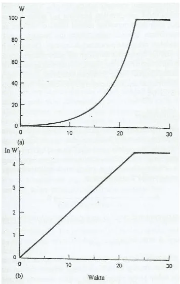 Gambar 14 Bentuk pola pertumbuhan tanaman dengan waktu yang digambarkan model eksponensial tikungan tajam