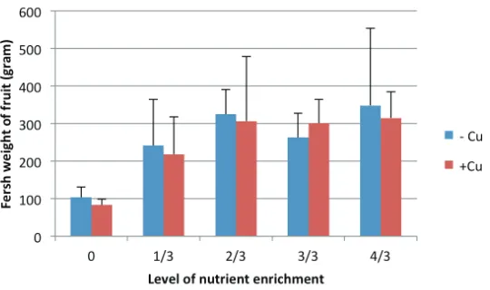 Figure 2. Number of cucumber leaves on treatments of Cu addition and level of nutrient enrichment 