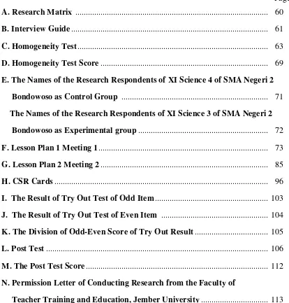 TABLE OF APPENDICES