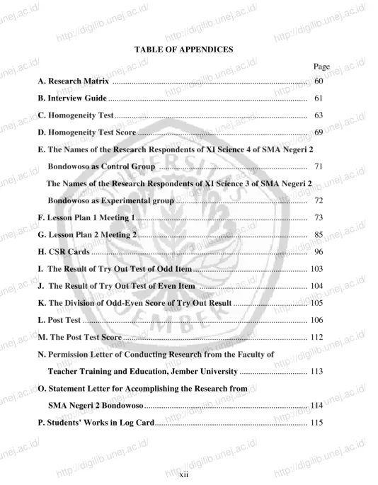 TABLE OF APPENDICES 