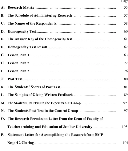 TABLE OF APPENDICES 
