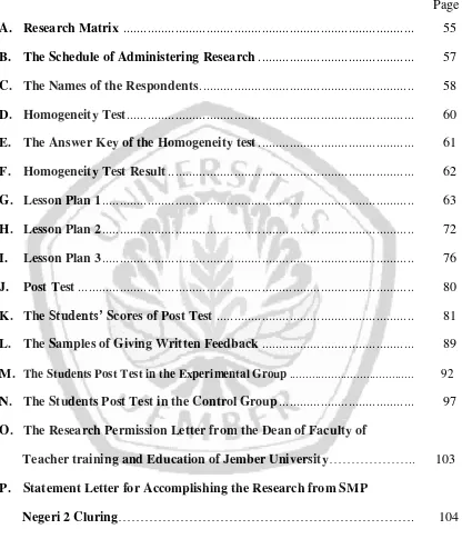 TABLE OF APPENDICES 