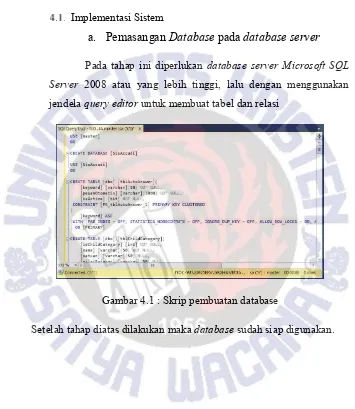 Gambar 4.1 : Skrip pembuatan database 
