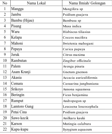 Tabel 4. Flora yang terdapat di Kecamatan Kajen 