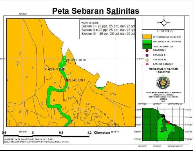 Gambar 4. Peta Sebaran Salinitas di Kawasan Ekosistem Mangrove 