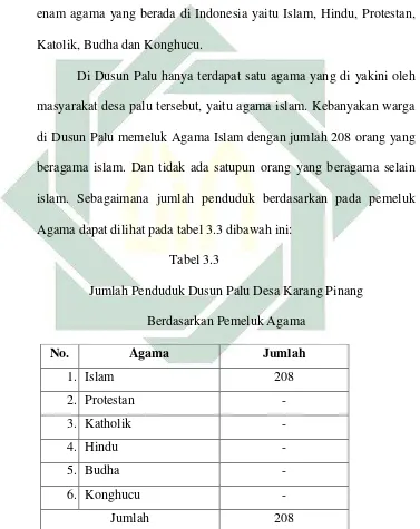   Tabel 3.3 Jumlah Penduduk Dusun Palu Desa Karang Pinang  
