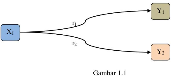 Gambar 1.1 Paradigma Ganda dengan Dua Variabel Dependen 