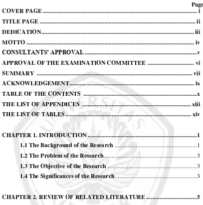TABLE OF THE CONTENTS  ...........................................................................