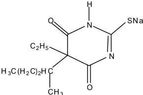Gambar 2. Struktur kimia Natrium tiopental (Natrium 5-etil-5-(1metilbutil)-2-tiobarbiturat) (Schunack, dkk, 1990)