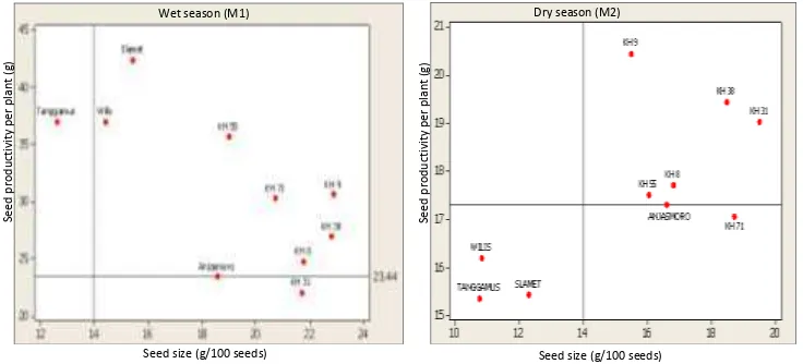 Table 2. The size of seed of several genotype in two seasons 