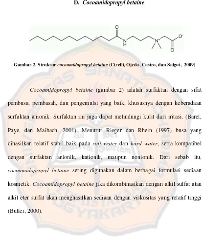 Gambar 2. Struktur cocoamidopropyl betaine (Cirelli, Ojeda, Castro, dan Salgot,  2009) 