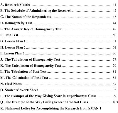 TABLE OF APPENDICES