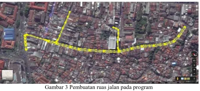 Gambar 3 Pembuatan ruas jalan pada program