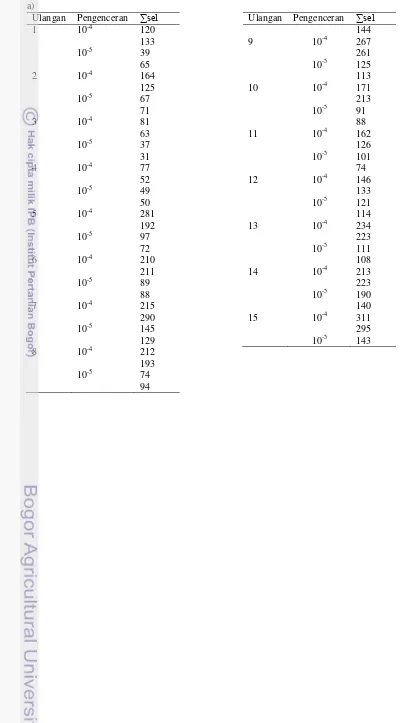 Tabel 2 Jumlah sel bakteri BJ 13 (a), Azotobacter (b), dan Azospirillum (c) pada tahap presisi