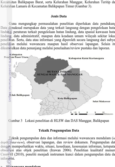 Gambar 3 Lokasi penelitian di HLSW dan DAS Manggar, Balikpapan 