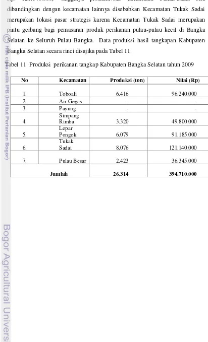 Tabel 11  Produksi  perikanan tangkap Kabupaten Bangka Selatan tahun 2009  