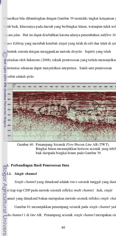 Gambar 40.  Penampang Seismik Flow Precon Line AB (TWT).   