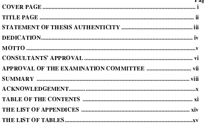 TABLE OF THE CONTENTS .........................................................................