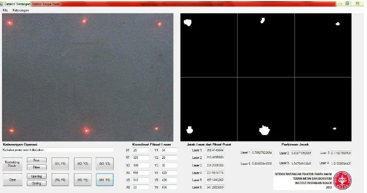 Gambar 3. Tampilan program pada saat proses thresholding merah terhadap citra dinding dengan jarak 1 m 