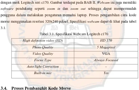 Tabel 3.1. Spesifikasi Webcam Logitech c170  