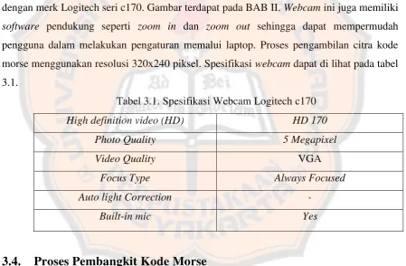 Tabel 3.1. Spesifikasi Webcam Logitech c170  