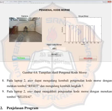 Gambar 4.6. Tampilan Hasil Pengenal Kode Morse  