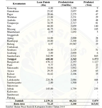 Tabel 1.2 Luas Panen, Rata-rata Produksi dan Total Produksi Kacang Tanah Menurut Kecamatan Tahun 2013  