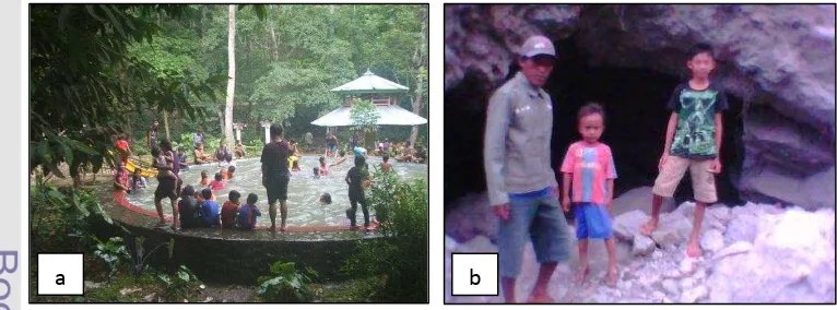 Gambar 3   Kegiatan wisata di TWA Madapangga (a) kolam pemandian dan      (b) gua karombo nipo