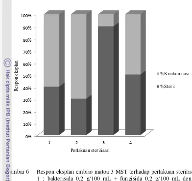 Gambar 6 Respon eksplan embrio matoa 3 MST terhadap perlakuan sterilisasi.  