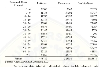 Tabel 4.1. Data Jumlah Penduduk Menurut Kelompok Umur Kabupaten Lumajang 