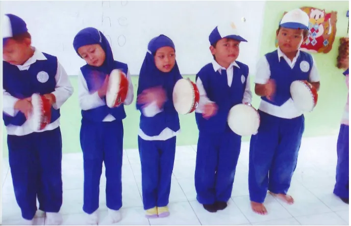 Gambar : 8. anak-anak sedang  memainkan alat musik terbang  