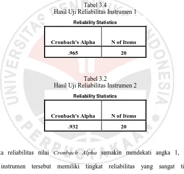Tabel 3.4  Hasil Uji Reliabilitas Instrumen 1 
