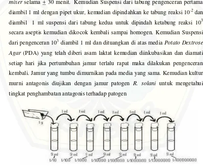 Gambar 2.  Mekanisme pengenceran bertingkat (serial dillution) dan penuangan pada media (Sumber : Faisal, 2012) 