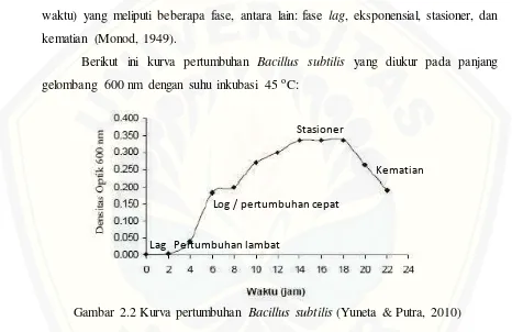 Gambar 2.2 Kurva pertumbuhan Bacillus subtilis (Yuneta & Putra, 2010) 