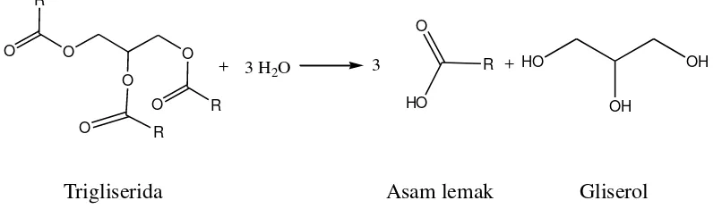 Gambar 2.5.  Reaksi hidrolisis sempurna minyak (Fessenden,1997). 