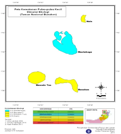 Gambar 3. Peta kerentanan pulau-pulau kecil Taman Nasional Bunaken 