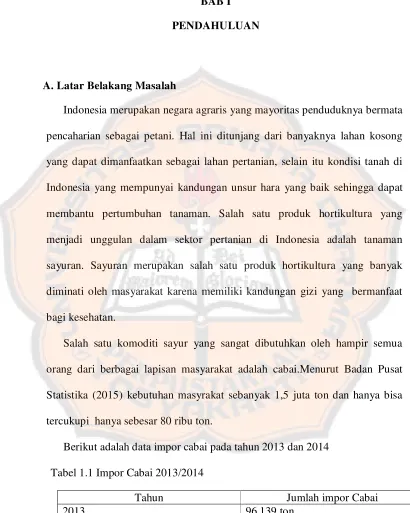 Tabel 1.1 Impor Cabai 2013/2014 