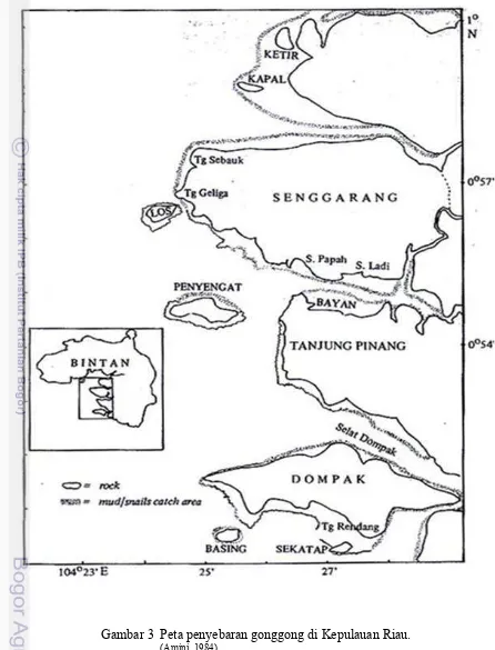 Gambar 3  Peta penyebaran gonggong di Kepulauan Riau.