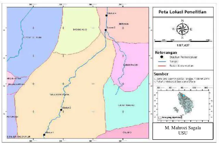 Gambar 2. Peta Lokasi Penelitian di Sungai Belumai Kabupaten Deli Serdang 
