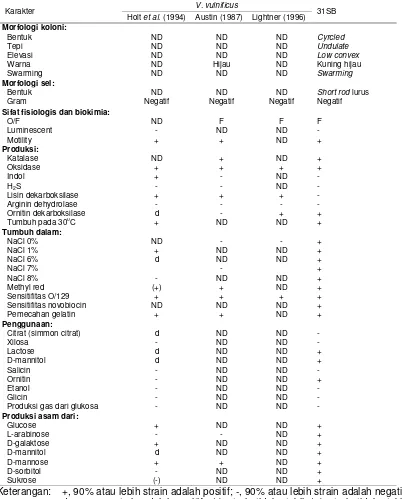 Tabel 6. Karakter Vibrio sp.  31SB dan V. vulnificus 