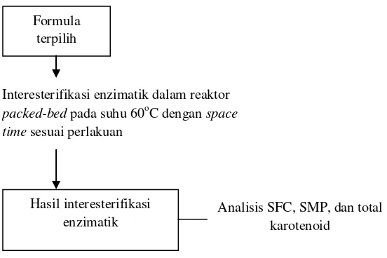 Gambar 6.  Diagram pelaksanaan penelitian tahap ketiga (reaksi interesterifikasi enzimatik dalam reaktor packed-bed) 