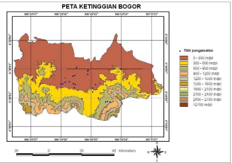 Gambar 6. Peta sebaran ketinggian Bogor 