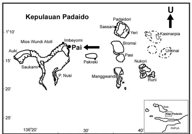 Gambar 1. Peta lokasi penelitian Ekhinodermata di Tanjung Pai, Padaido, Biak Numfor  