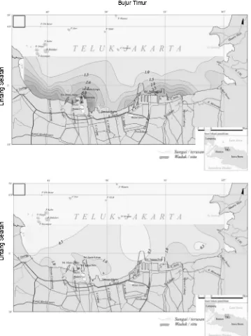 Gambar 2. Distribusi fosfat (ppm) pada lapisan permukaan perairan di Teluk Jakarta,   Mei                (A) dan Oktober 2004 (B)