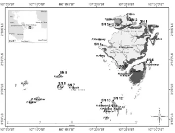 Gambar 1. Peta pengambilan data karang, ikan karang dan bentos di perairan Selat Nasik.m