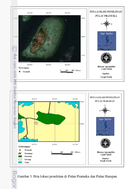 Gambar 3. Peta lokasi penelitian di Pulau Pramuka dan Pulau Harapan 