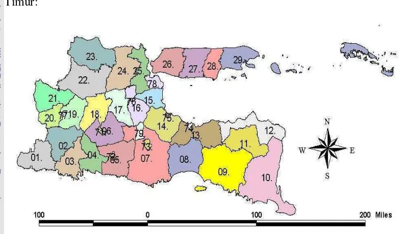 Gambar 2  Peta Administratif Wilayah Kabupaten/Kota di Jawa Timur 