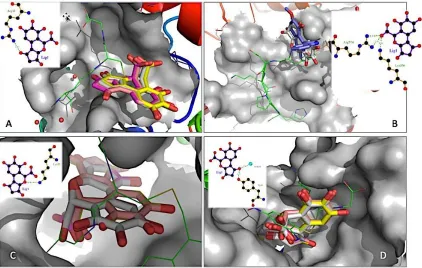 Figure 9. The result of best three of docked ligands in 4NOS (–Log [Grid Score]) compare to dock result of native ligand (blue solid line) for each type of gridbox centre